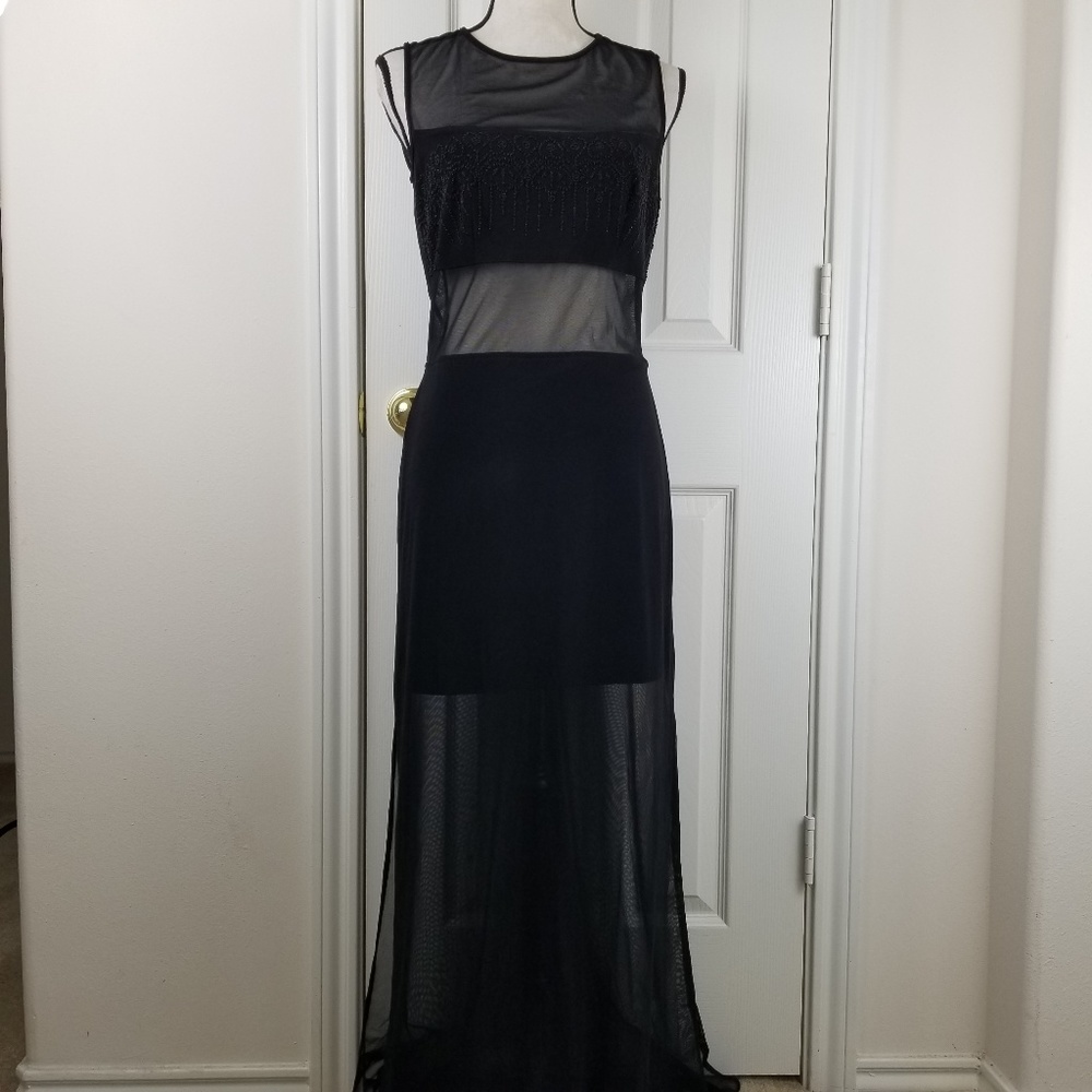 Tower USA Black Mesh Maxi Dress Sz L Embellished